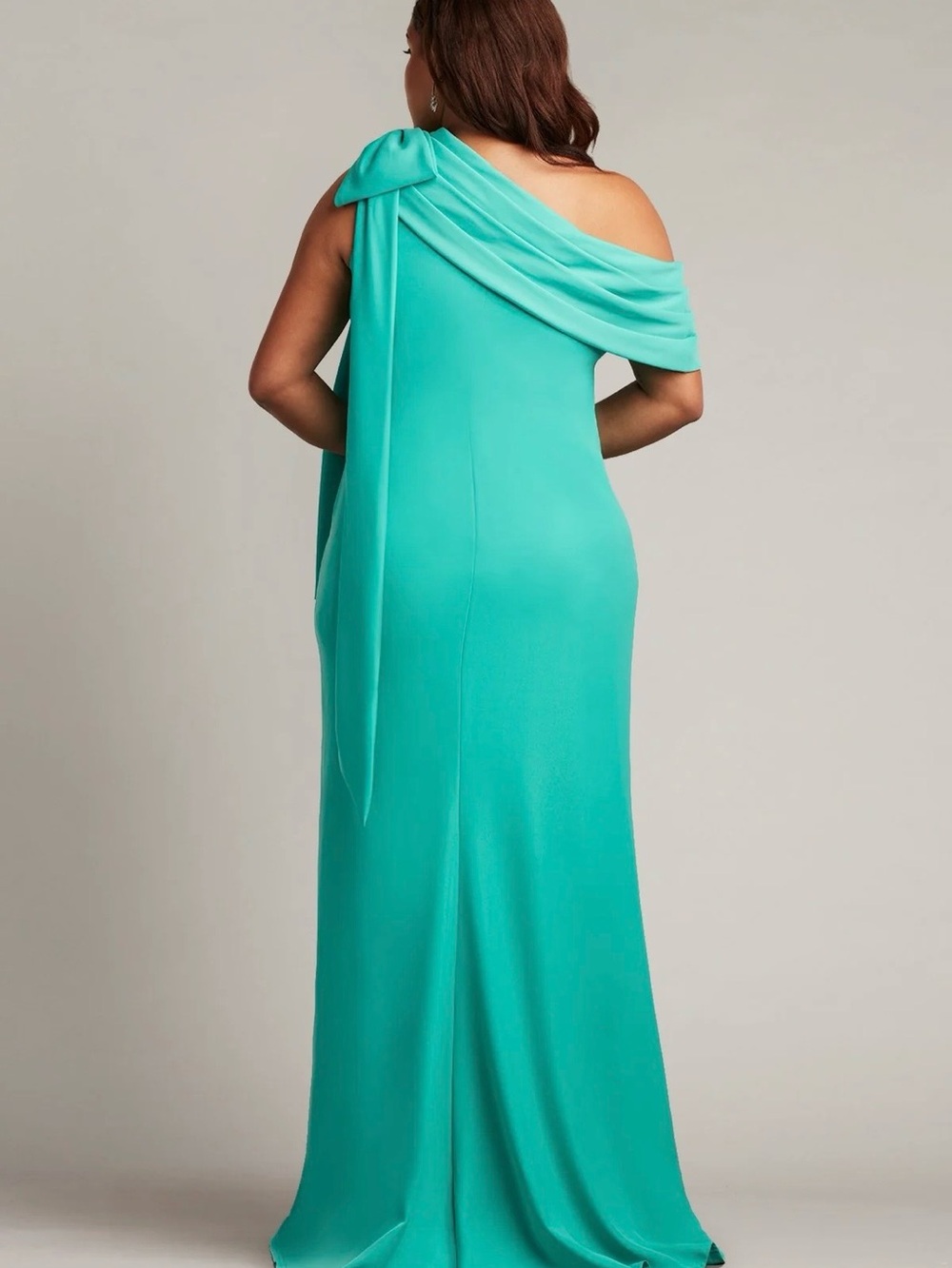 Tadashi Shoji Teal One-Shoulder Maxi Gown with Draped Knot - Picture 2 of 7